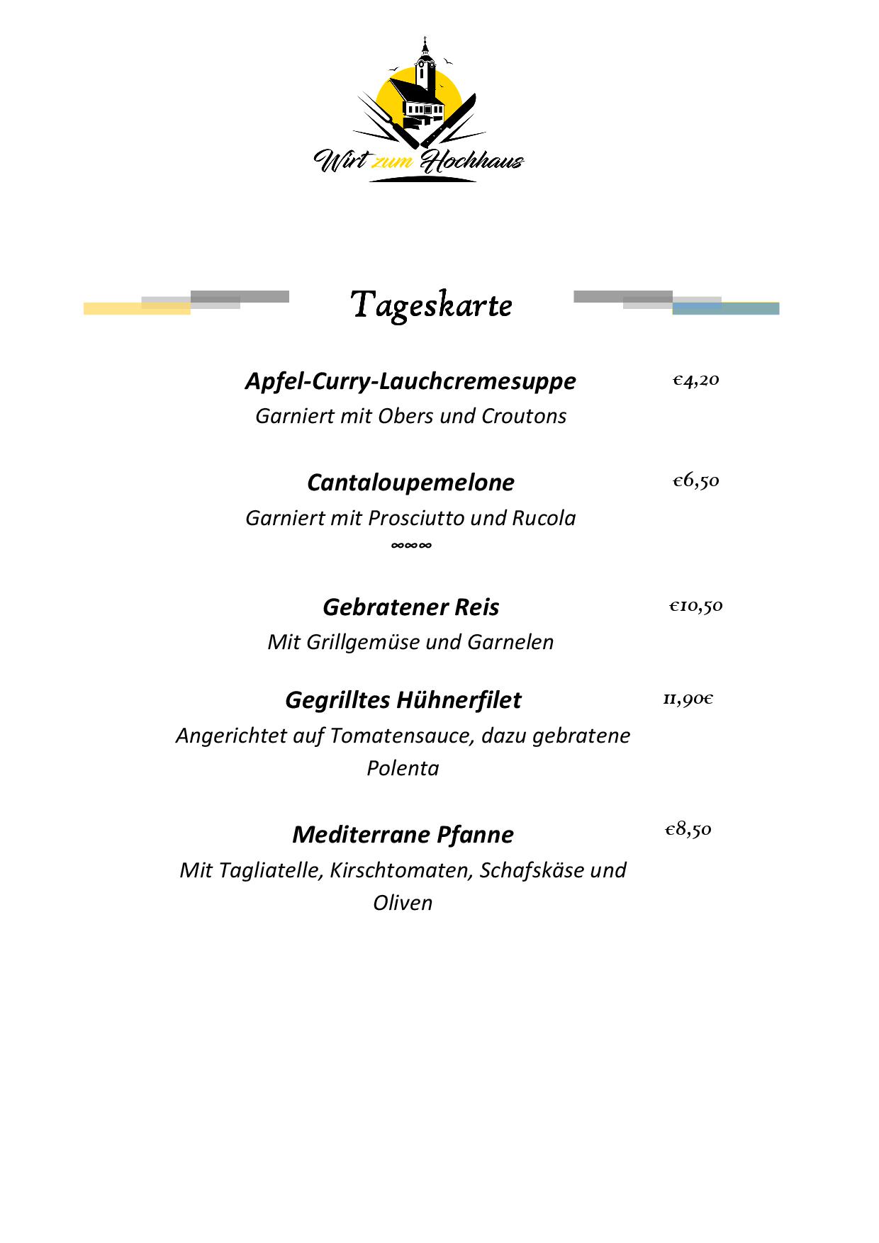 MittagsTagesmenü wild Wirt zum Hochhaus